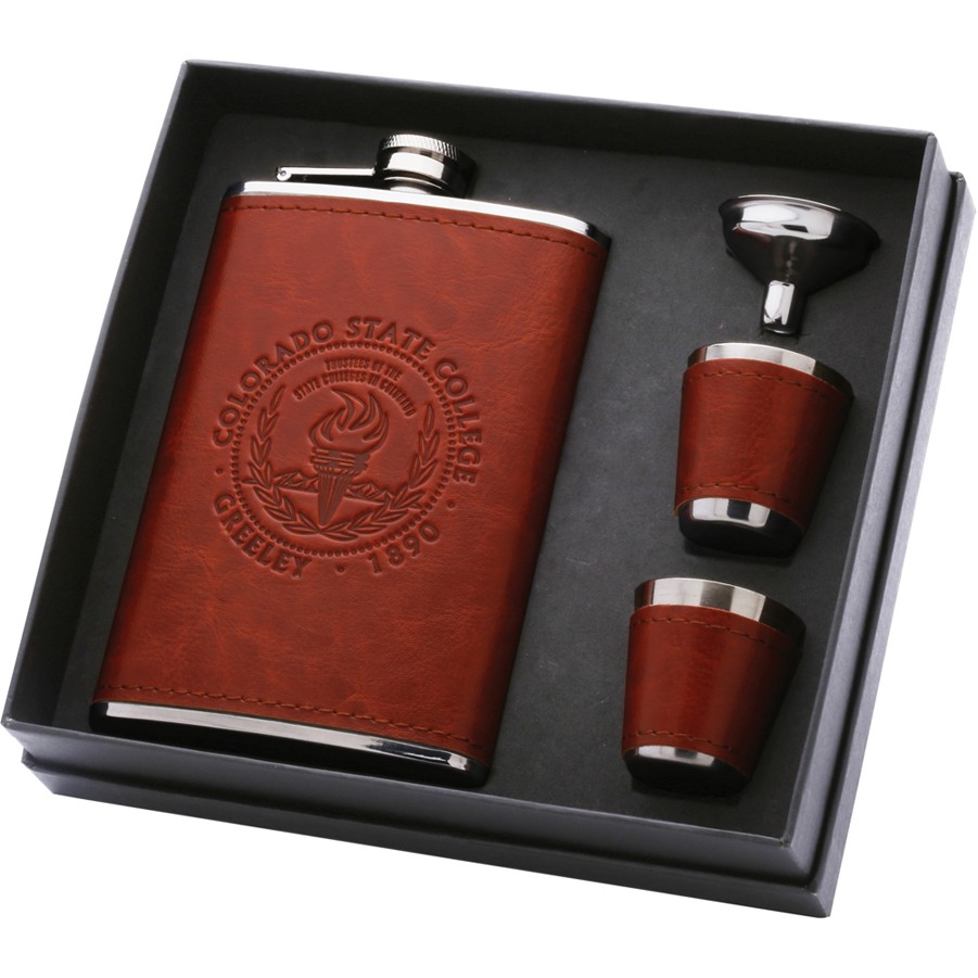 Leatherette Flask Gift Set